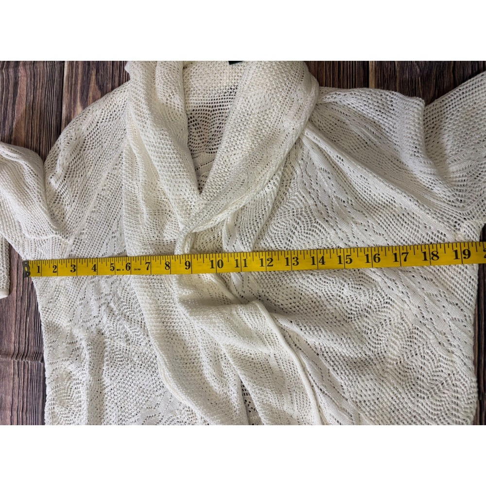 Lauren Ralph Lauren Cardigan Womens M Cream Open Knit Shawl Collar Cotton - Picture 5 of 12